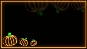 4K Neon Vertical Pumpkin Frame Design Template. Happy Halloween Frame Banner Template Isolated on Black Background. Orange Neon Light Pumpkin Frame Design For Autumn Season. Glowing Animated pumpkins. - Powered by Shutterstock - Get 15% off with code: PIKWIZARD15