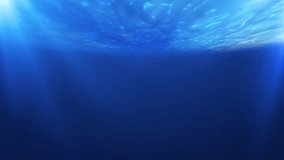 Bubble Are Rising In The Underwater. Sea View From The Underwater And The Sky And Sun Rays Underwater Se View, Underwater Sea With Sunbeam 