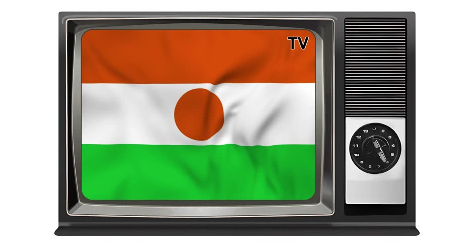 Waving flag of Niger on the screen of an old TV set, isolated in white background. 3d animation in 4k resolution video. | Shutterstock HD Video #1109162575