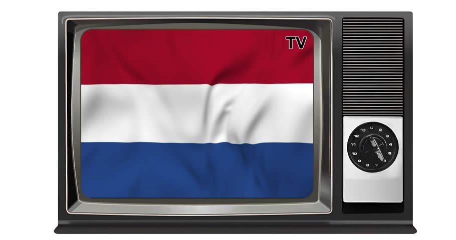 Waving flag of Netherlands on the screen of an old TV set, isolated in white background. 3d animation in 4k resolution video. | Shutterstock HD Video #1109162583