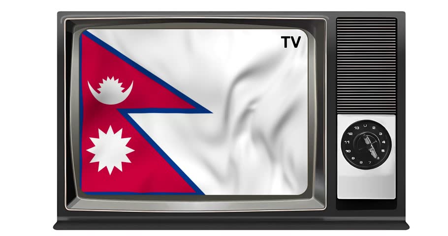 Waving flag of Nepal on the screen of an old TV set, isolated in white background. 3d animation in 4k resolution video. | Shutterstock HD Video #1109162605