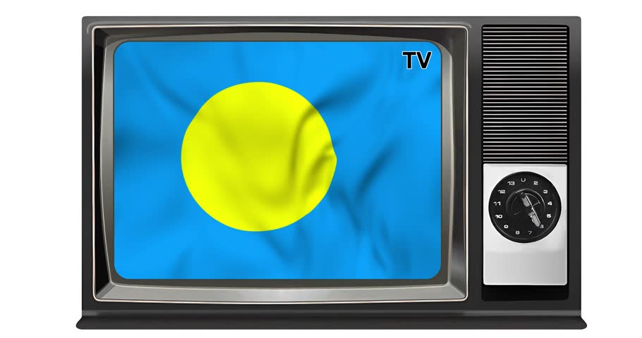 Waving flag of Palau on the screen of an old TV set, isolated in white background. 3d animation in 4k resolution video. | Shutterstock HD Video #1109162665