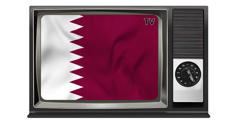 Waving flag of Qatar on the screen of an old TV set, isolated in white background. 3d animation in 4k resolution video. | Shutterstock HD Video #1109162849