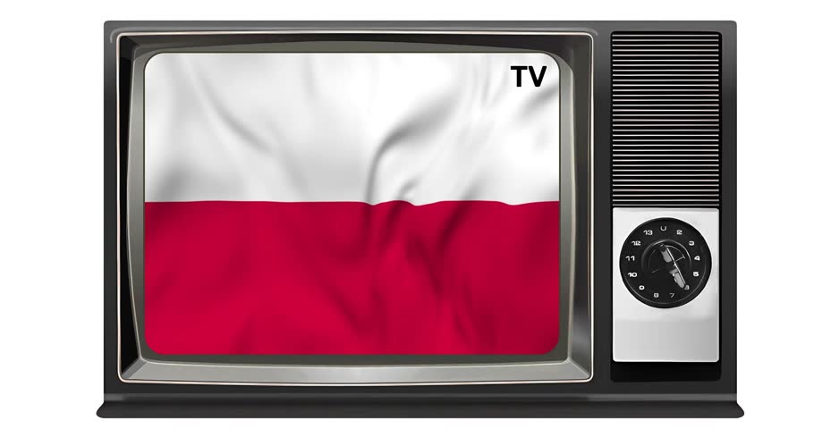 Waving flag of Poland on the screen of an old TV set, isolated in white background. 3d animation in 4k resolution video. | Shutterstock HD Video #1109162881