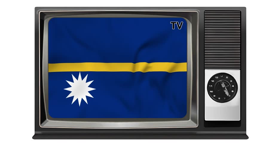 Waving flag of Nauru on the screen of an old TV set, isolated in white background. 3d animation in 4k resolution video. | Shutterstock HD Video #1109162893