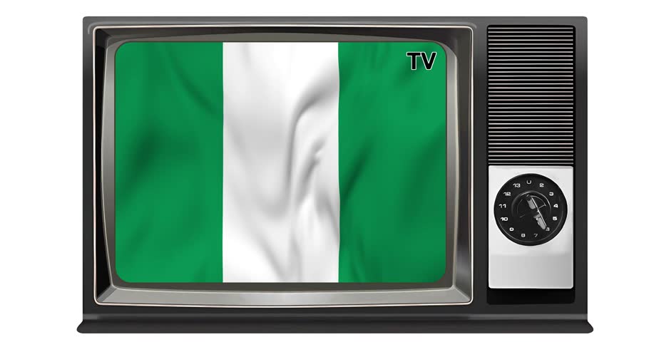 Waving flag of Nigeria on the screen of an old TV set, isolated in white background. 3d animation in 4k resolution video. | Shutterstock HD Video #1109162903