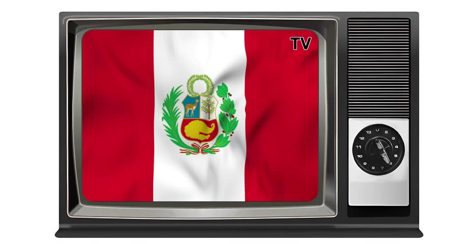 Waving flag of Peru on the screen of an old TV set, isolated in white background. 3d animation in 4k resolution video. | Shutterstock HD Video #1109164049