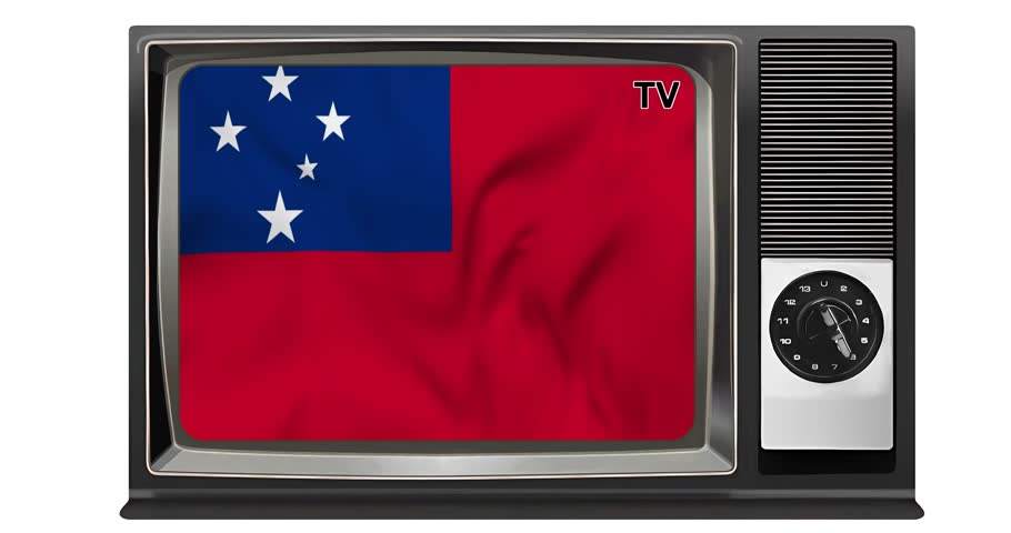 Waving flag of Samoa on the screen of an old TV set, isolated in white background. 3d animation in 4k resolution video. | Shutterstock HD Video #1109164761