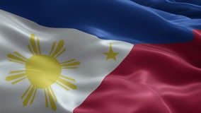 Philippines flag video waving in wind. Realistic flag background. Close up view, perfect loop, 4K footage