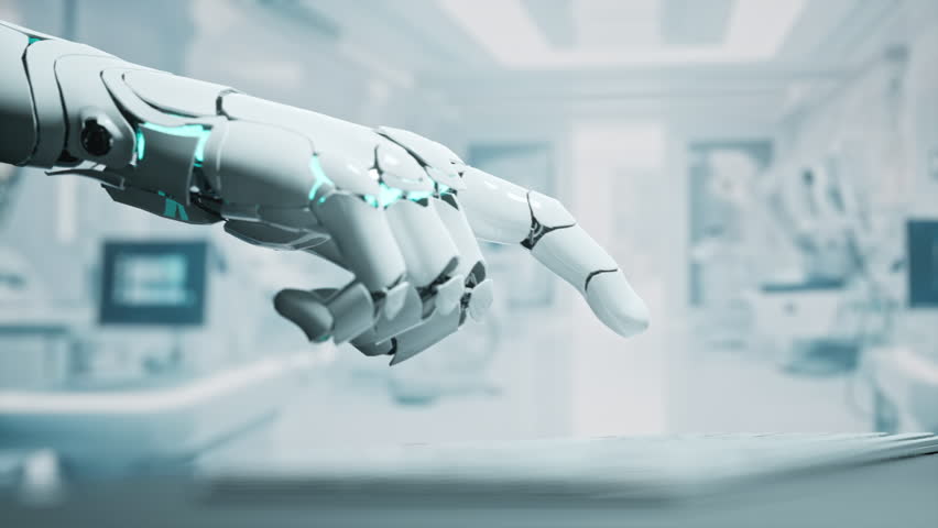 AI Robotic Hand Reaching Towards A Keyboard In A Hospital Room With A Mirror Hospital Animation Robotics Engineering | Shutterstock HD Video #1109168427