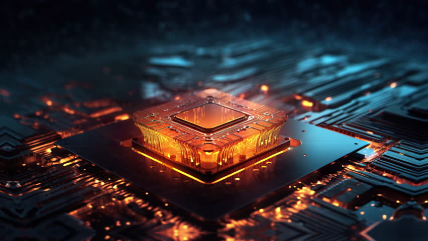 A Computer Processor With A Bright Yellow Light Coming Out Of It Factory Video Art Computer Graphics | Shutterstock HD Video #1109168505