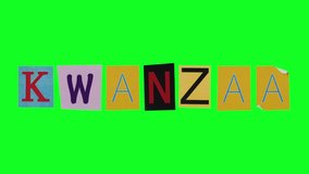 Kwanzaa word of cartoon animation in multicolored letters of crumpled paper effect. Theme of african screensaver template festive video with replaceable background. Comic art holiday minimalist intro - Powered by Shutterstock - Get 15% off with code: PIKWIZARD15
