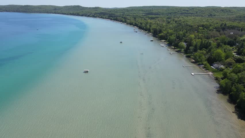 Shoreline of Big Glen Lake, near Glen Arbor Michigan, popular for recreational boating