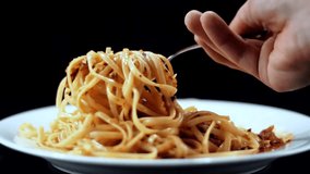 Eat Pasta Italian And Sauce Bolognese. Spaghetti,Tomato And Parmesan. Italian Carbonara Cuisine In Restaurant Eating Pasta Bolognese. Chef Tasting Spaghetti Marinara Sauce.Delicious Italian Pasta Food - Powered by Shutterstock - Get 15% off with code: PIKWIZARD15