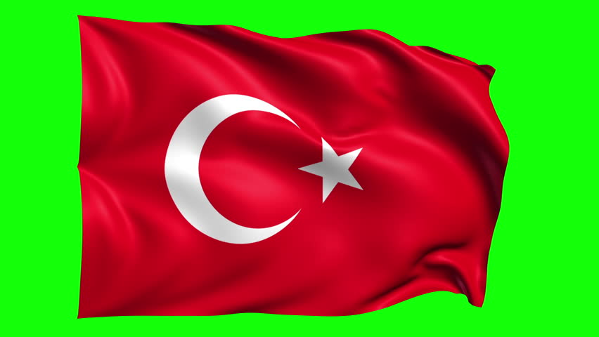 Türkiye (Turkey) flag on a green screen, perfect loop, 3D animation