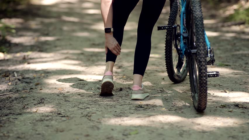 Cyclist Feeling Leg Pain On Exercising Joint Ligament Problem. Muscle Cramp On Leg. Cyclist Having Painful Knee Injury During Cycling Workout Exercise.Legs Trauma Massage Pain Sprain Severe Pain Spasm Royalty-Free Stock Footage #1109183295