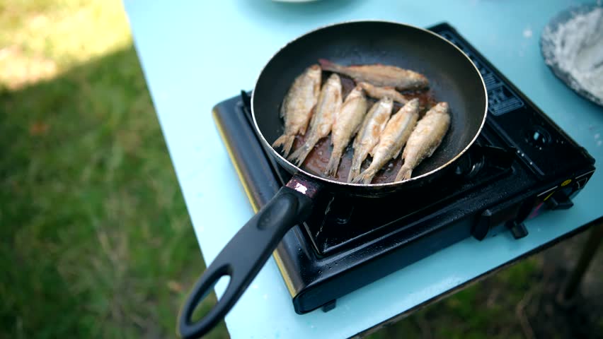 Woman fried fish on pan | Shutterstock HD Video #1109183403