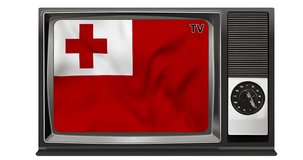 Waving flag of Tonga on the screen of an old TV set, isolated in white background. 3d animation in 4k resolution video.