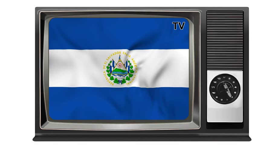 Waving flag of El Salvador on the screen of an old TV set, isolated in white background. 3d animation in 4k resolution video. | Shutterstock HD Video #1109188303