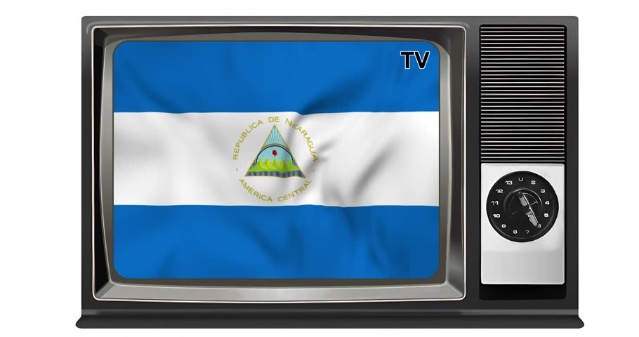 Waving flag of Nicaragua on the screen of an old TV set, isolated in white background. 3d animation in 4k resolution video. | Shutterstock HD Video #1109188321
