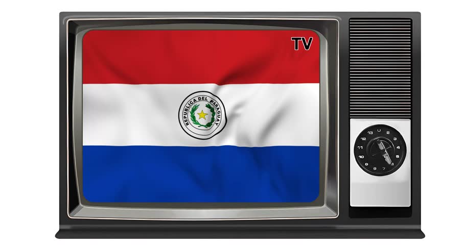 Waving flag of Paraguay on the screen of an old TV set, isolated in white background. 3d animation in 4k resolution video. | Shutterstock HD Video #1109188333