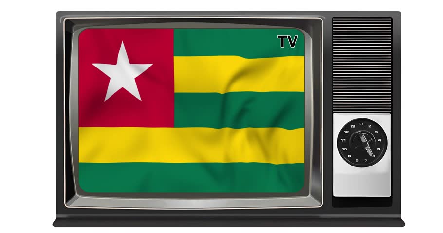 Waving flag of Togo on the screen of an old TV set, isolated in white background. 3d animation in 4k resolution video. | Shutterstock HD Video #1109188409