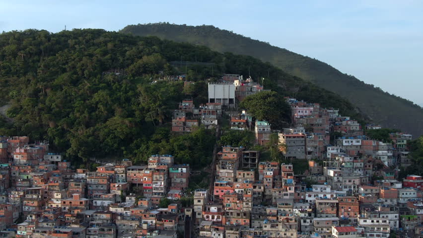 Aerial view of Cantagalo-Pavao-Pavaozinho slums located between Ipanema and Copacabana in Rio de Janeiro, Brazil.  Royalty-Free Stock Footage #1109188997