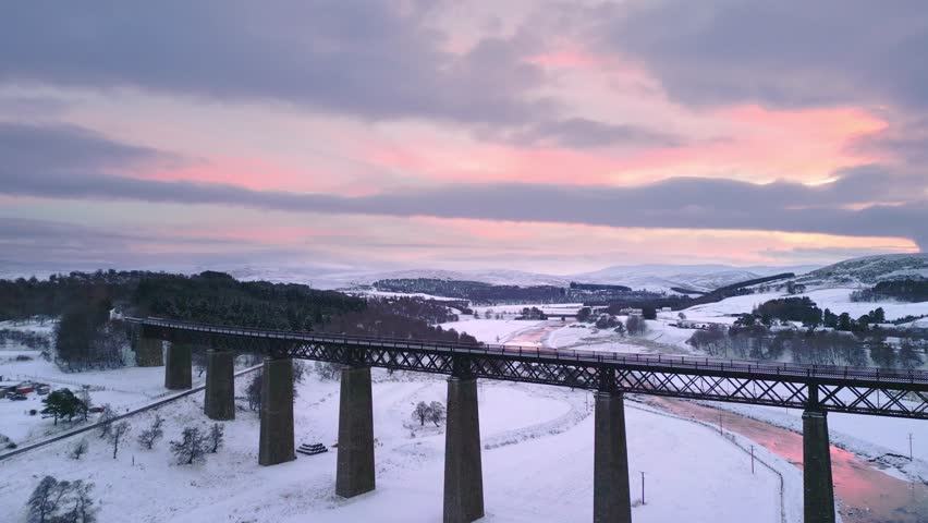 Findhorn Viaduct in winter spanning across the Findhorn River near Inverness