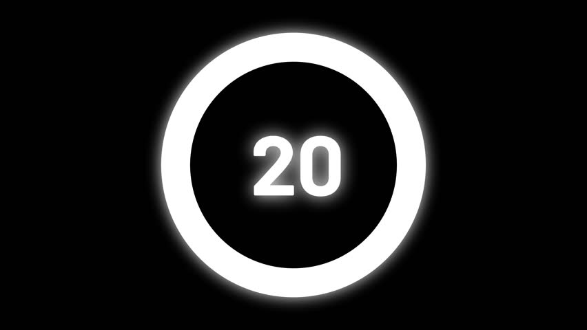 20 white glow number countdown timer animation full transparent 4K