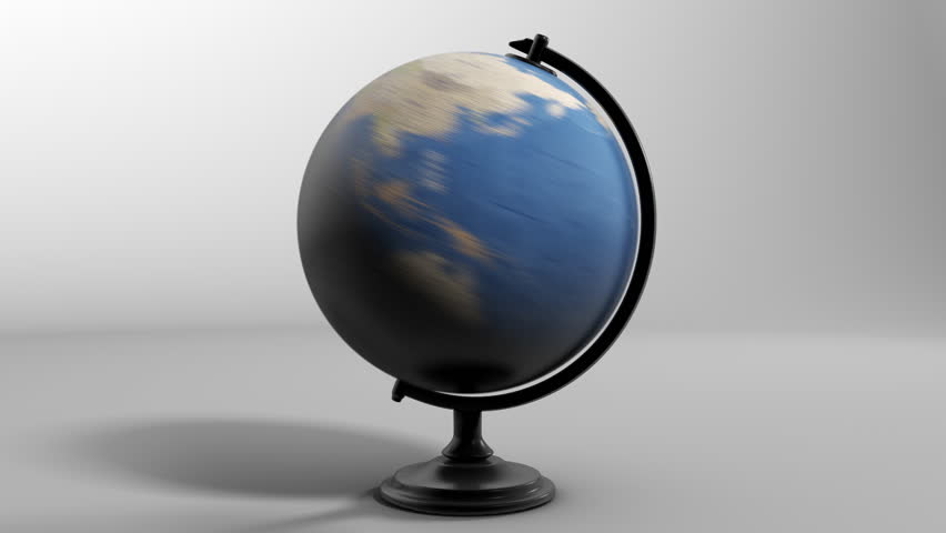 Atlas map of the world globe spinning zooming in and focusing on the country of UK, British, Brit, England, Scotland, Wales, Ireland, NI, Northern Ireland. Showing area, motion video stock in HD 4K