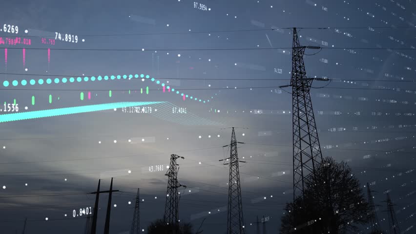 Animation of Rising Electricity Prices Graph With Distribution Pylons - 3d render Royalty-Free Stock Footage #1109195459