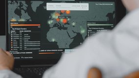 Global cyber attack with world map on computer screen, Asia on map. Internet network communication under cyberattack. Worldwide propagation of virus online. Closeup - Powered by Shutterstock - Get 15% off with code: PIKWIZARD15