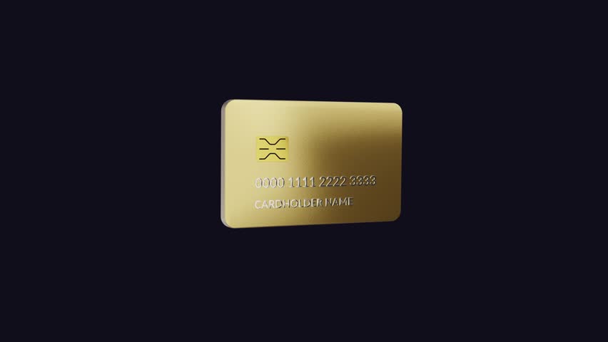Rotating gold bank cards 3d render animation. 3D Illustration