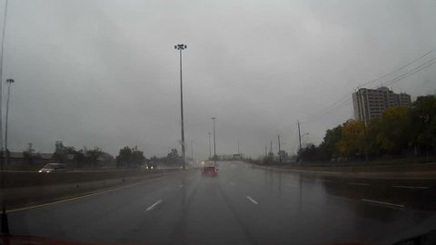 Ontario, Canada, June 2014 POV driving shot in heavy rain while storm chasing
