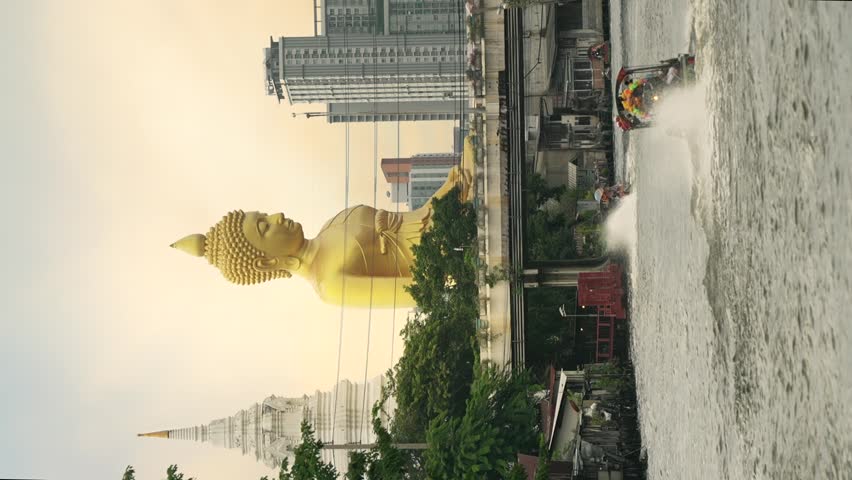 The giant buddha statue at the Wat Paknam Phasi Charoen temple in Bangkok, Thailand. Famous buddhist and the peaceful beauty in Bangkok, Thailand