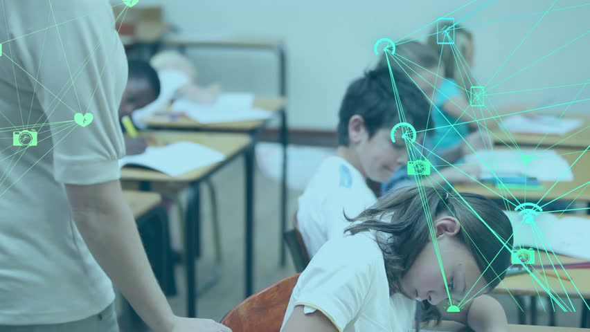 Animation of globes of digital icons against diverse students studying in the class at school. School, education and technology concept | Shutterstock HD Video #1109207825