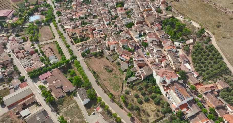 Aerial panoramic view of Alcaraz Albacete Spain, from the aqueduct arch