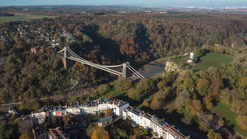 Aerial hyper lapse over the Avon Gorge and Clifton Suspension Bridge, Bristol, England