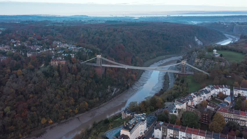 Aerial hyper lapse over the Avon Gorge and Clifton Suspension Bridge, Bristol, England