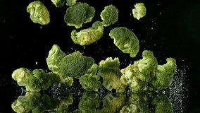 Super Slow Motion of Falling Broccoli into Water. Isolated on Black Background. Filmed on High Speed Cinema Camera, 1000 fps. - Powered by Shutterstock - Get 15% off with code: PIKWIZARD15
