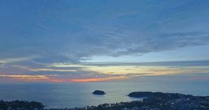 aerial view scenery sweet sky the sun down to the sea.
beautiful sky at sunset in Kata beach Phuket Thailand
4k stock footage video in travel concept. sweet sky background.
