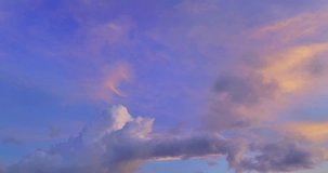 Aerial view amazing colorful sky in sunset above the ocean.
beautiful landscape with sweet purple sky in sunset a panoramic view. 
Dramatic Sky at sweet Sunset and purple hour in 4K,4096x2160.