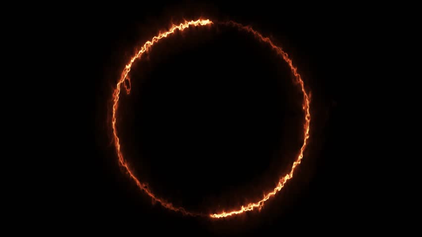Beautiful ring of fire on black background. Abstract solar fire circle. Gradually appearing burning ring of fire. Motion graphics 4k.