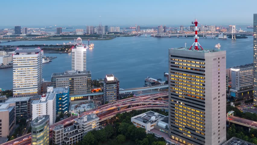 Night time lapse of Tokyo Japan and Tokyo Bay. With Odaiba in the background. | Shutterstock HD Video #1109223133