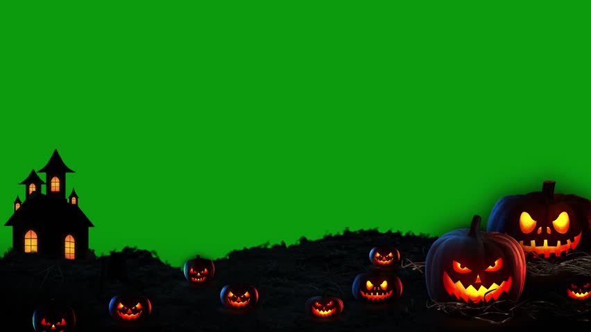 Happy Halloween animation lower third with pumpkins, bats and Haunted Castle on green background Royalty-Free Stock Footage #1109224979
