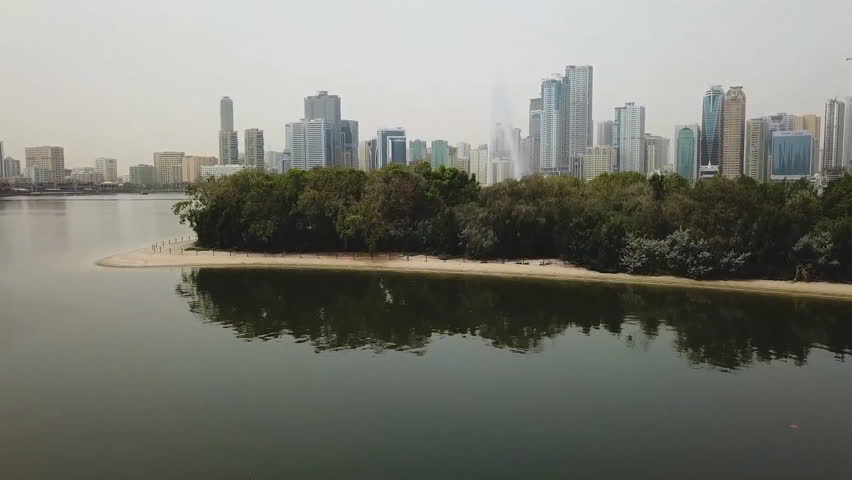 Aerial view of the city of Sharjah - a city in the United Arab Emirates located in the Persian Gulf.