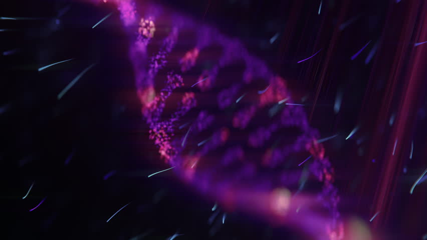 Destruction of DNA helix in a medium of particles. Depth of field. 3D. Gene mutation. Carcinogen in backlight. 3D Illustration | Shutterstock HD Video #1109235705