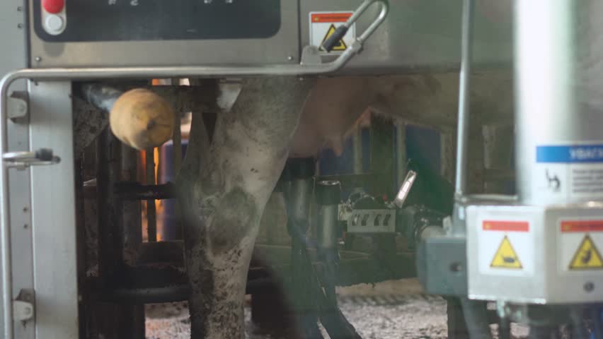 Robotic milking of a cow on a farm | Shutterstock HD Video #1109239639
