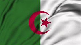 Algeria flag waving on wind seamles loop, algeria flag closeup blowing in wind,
Animation of gold confetti falling over flag of algeria at sports stadium.  - Powered by Shutterstock - Get 15% off with code: PIKWIZARD15