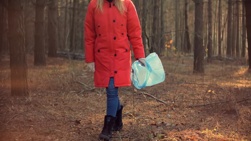 Picking Tidying Trash Recycling. Cleaner Woman Collecting Trash In Forest. Trash Volunteer Eco Activist.Clean Collects Garbage Plastic Empty Bottles. Ecology Volunteer Awareness Pollution. Save Planet Royalty-Free Stock Footage #1109246885